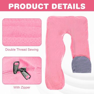 Наволочка на подушку для вагітних U-подібна, бавовняна знімна наволочка для подушки для годування та підтримки тіла, 140 x 80 см (Рожевий + Сірий)