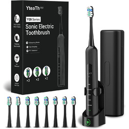 Електрична зубна щітка звукового типу для дорослих та дітей, 5 режимів чищення, 3 інтенсивності, таймер, 8 насадок, чорна, 1 шт.