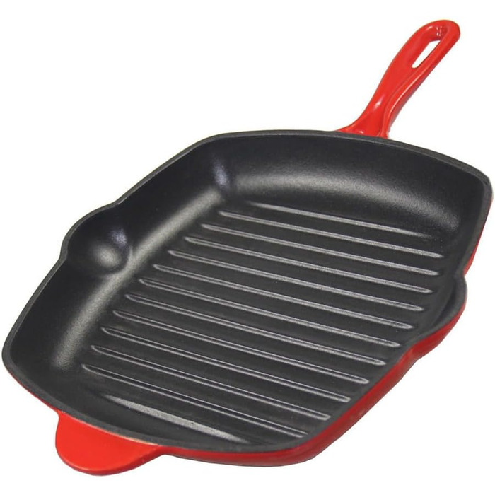 Сковорода-гриль квадратна La Cuisine 25 см з емальованого чавуну, червона емаль зовні, чорна емаль всередині