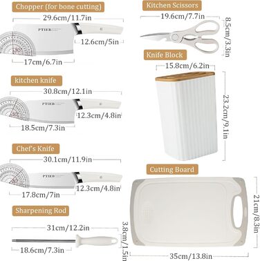 Набір кухонних ножів 7 предметів: сталеві ножі з підставкою, антикорозійні, антипригарні, гострі. З дощечкою та ножицями