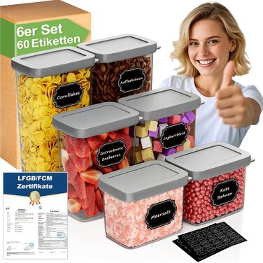 Герметичні контейнери для зберігання продуктів з кришкою, набір 6 шт, сірий (1,8 л)