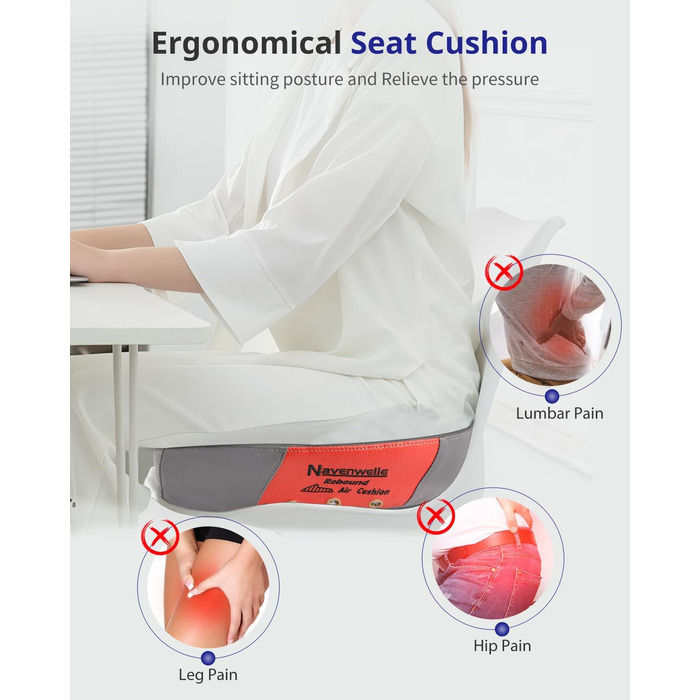 Велике сидіння з піною з пам'яті, ергономічна подушка для офісного крісла для зняття тиску, подушка для полегшення болю в ішіасі з протиковзкими гумовими точками, дихаюча подушка для ігрового крісла (Сірий)