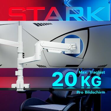 Кріплення для монітора ARES WING для 2 моніторів, 17-49 дюймів, газ-амортизатор, регулювання висоти, поворотний, VESA 75/100 мм, 2-20 кг, білий