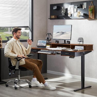 Регульований за висотою стіл WALKINGDESK для офісу, 160x60 см. Електричний, з полицею для клавіатури, 2 шухляди, білий.