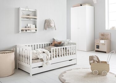 Дитяче ліжко Petite Amlie 70x140 із захистом від падіння - Високоякісне дитяче ліжко Просіювач і закріплення Міцна конструкція Позачасовий дизайн - Білий