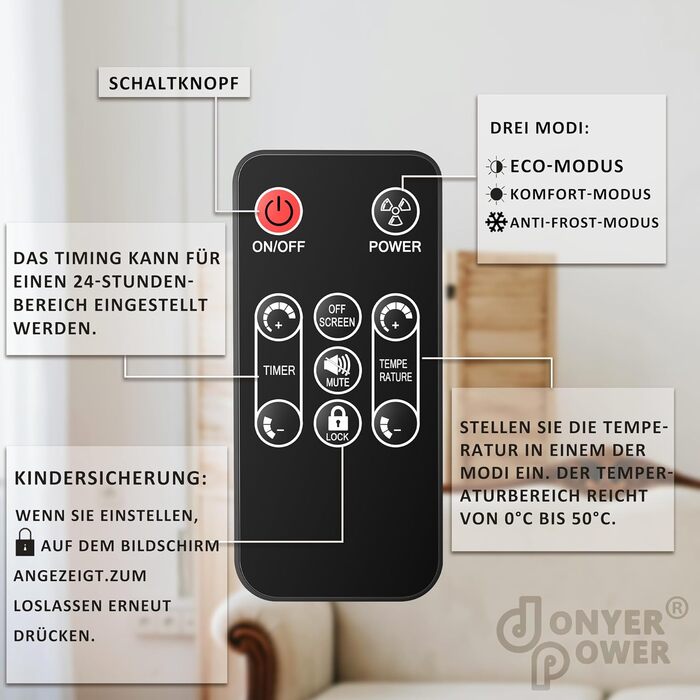 Конвектор DONYER POWER 2500W з Wi-Fi, 24H таймер, дистанційне керування, ультратонкий, настінний/підлоговий, білий
