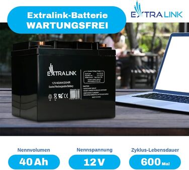 Акумулятор EXTRALINK 12 В 100 Ач AGM VLRA Гелевий акумулятор 12 В 100 Ач Сонячна батарея 12 В Акумулятор без нагляду Акумулятор 12 В Автомобільна сонячна батарея Акумулятор для автофургону Акумулятор для човна Кемпінг Кемпер стійкий (40 Ач)