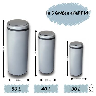 DIVID® Сміттєвий бак з датчиком руху для кухні 50л, сірий | Автоматичний сенсорний контейнер для сміття | З механізмом закривання кришки | Захист від проливання