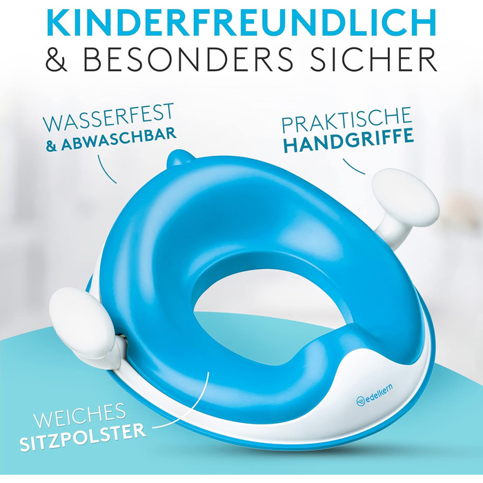 Дитяче сидіння для унітазу Edelkern з ручками та захистом від бризок, до 50 кг, блакитне