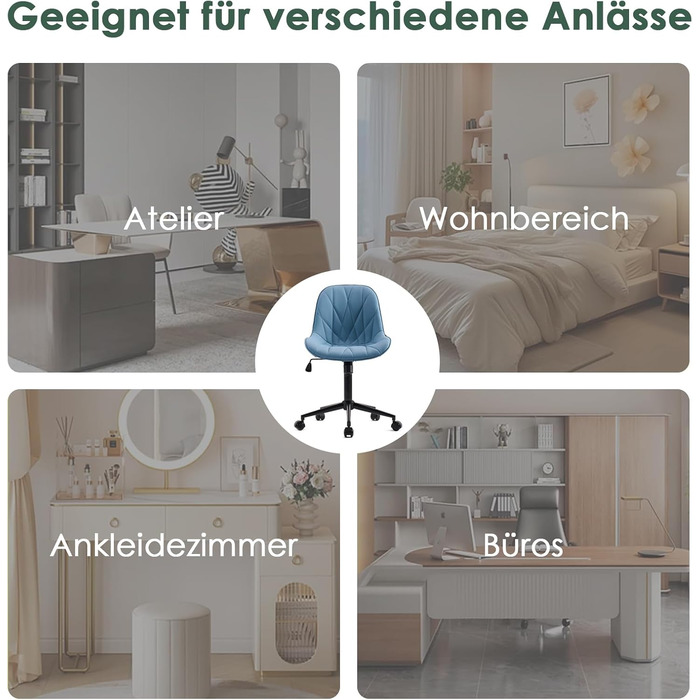 Офісне крісло YOUTASTE з принтом листя, ергономічне, регульоване по висоті з функцією гойдання, без підлокітників, шкіряне, для дому та офісу, блакитне