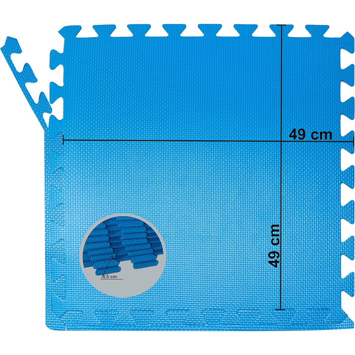 Килимок для басейну Hummelladen з Eva синього кольору - товщина 0,5 см - 50х50 см - підходить для басейну зі сталевим каркасом 300х200 см - вставна система у формі пазла - з крайовими деталями товщиною 0,5 см - конструкція для басейну зі сталевим каркасом