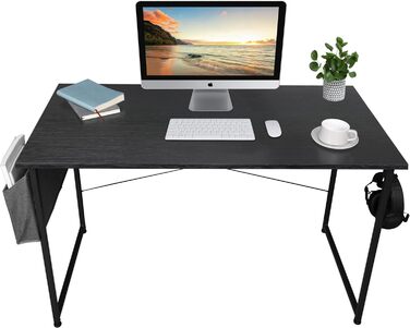 Письмовий стіл, комп'ютерний стіл з тримачем для навушників і сумкою для зберігання, стійкий робочий стіл, промисловий дизайн, стіл для ПК, невеликий офісний стіл Офісний стіл для дому, офісу (120 x 60 x 75 см, чорний)