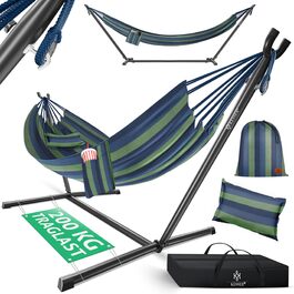 Гамак KESSER® Lake з каркасом для 2 осіб, 200 кг, для дому та саду, XXL гамак-крісло, балкон, тераса, з подушкою, блакитний