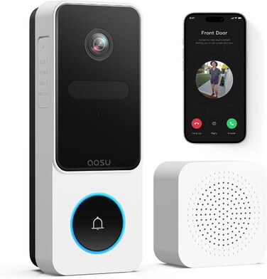 Бездротовий відеодомофон з камерою AOSU 2K HD з PIR-датчиком та детекцією пакунків, сумісний з Alexa