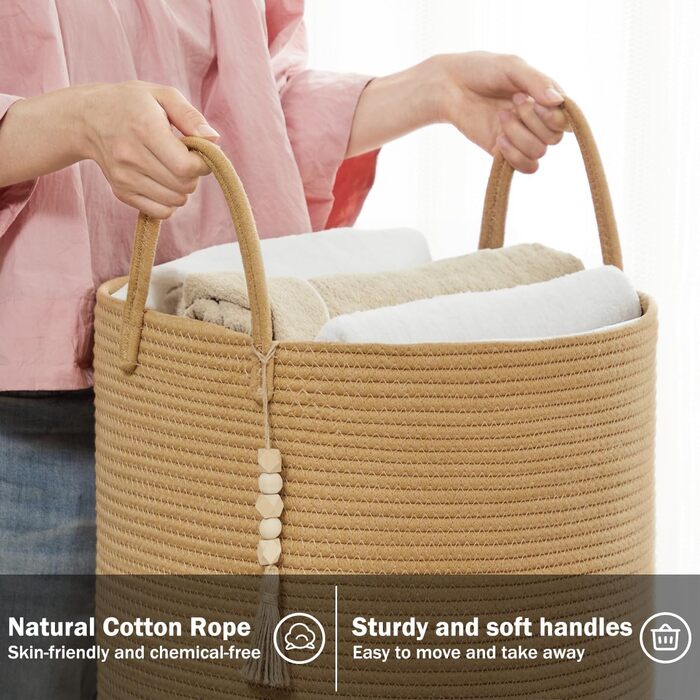 Кошик для білизни YOUDENOVA плетені, ручної роботи з бавовни (колір коричневий, 58L)