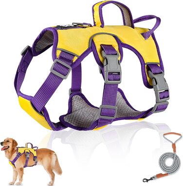 Шлейка для почесних собак з набором повідків, шлейка для собак, що захищає від втечі (S, жовтий)