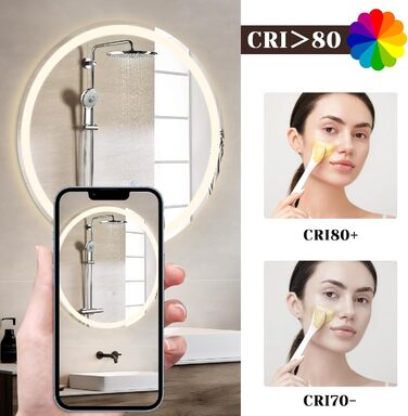 Дзеркало для ванної кімнати Mursche з підсвічуванням LED, 50x70 см, IP44, сенсорний вимикач, годинник, антизапар, регулювання яскравості 3000K-6500K