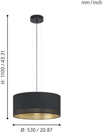 Підвісний світильник EGLO Esteperra, підвісний світильник на 4 полум'я вінтажний, ретро, підвісний світильник зі сталі та текстилю чорного кольору, золото, лампа для обіднього столу, світильник для вітальні з цоколем E27, L 94 см (підвісний світильник 3 с
