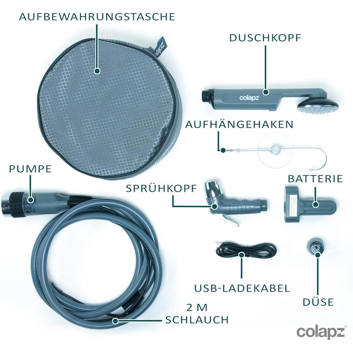 Портативна душова кабіна Colapz з акумулятором та помпою – для кемпінгу, автодому, вана, автомобіля та домашніх тварин