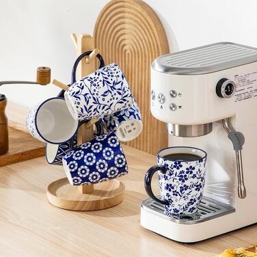 Набір кавових чашок Vancasso Selene, 6 шт., 360 мл, блакитно-білий вінтажний дизайн