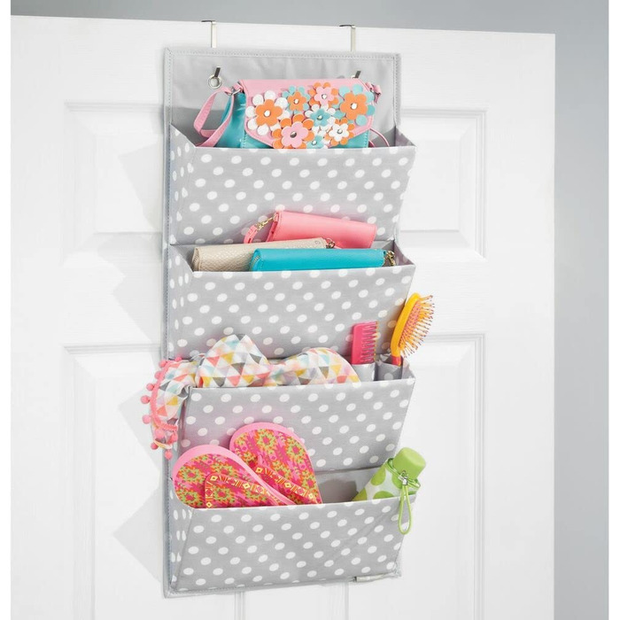 Підвісне сховище mDesign з 4 великими кишенями-Дитяча кімната для зберігання дитячого взуття аксесуарів та одягу-Підвісний кишеньковий гардероб- (сірий / білий)