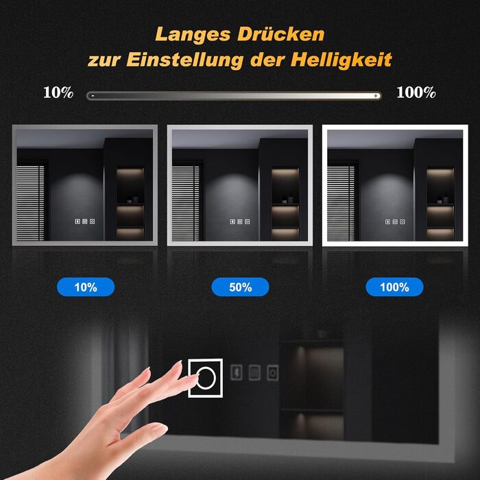 Дзеркало для ванної кімнати SONNI LED 50x70 см з LED-підсвічуванням, сенсорним керуванням, 3 кольори світла, проти запотівання та функцією пам'яті. Білий колір.