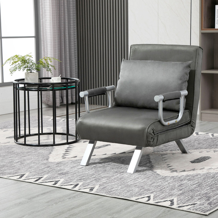 HOMCOM Диван-ліжко 3-в-1 Крісло-ліжко Гостьове ліжко Розкладний матрац Chaise Longue 65x69x80см Штучна Шкіра Сірий
