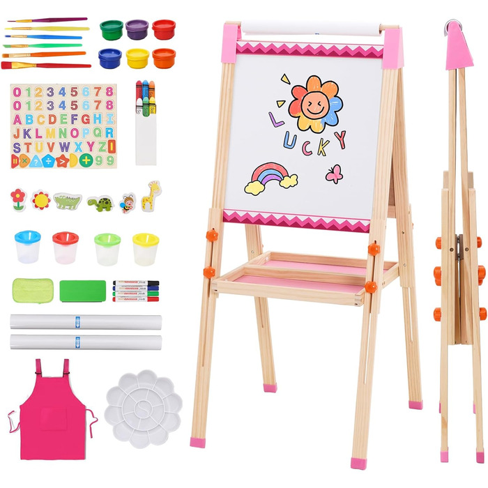 Дитяча мольберт Kinder Staffelei з рулоном паперу, двосторонній, складний, регульована висота, 92 аксесуари, подарунок для дітей