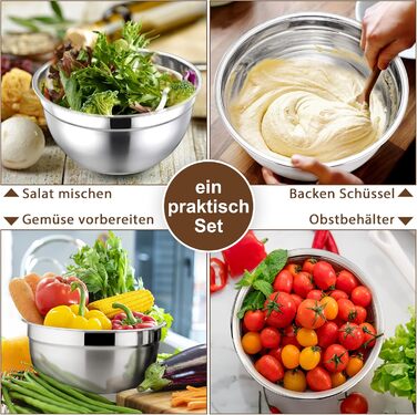 Набір мисок Herogo (6 шт.) з нержавіючої сталі з кришками, 6,7/3,3/2,5/1,5/1,2/0,7 л, для приготування їжі/випічки/зберігання, миюча посудомийна машина, кольору хакі