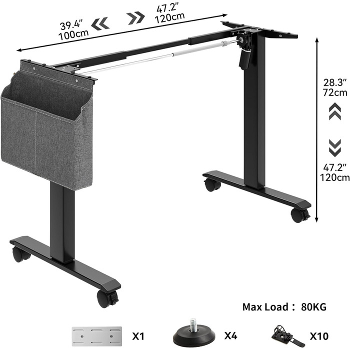 Електричний стіл з регулюванням висоти, 2 USB, розетки, 120x60x(72-120) см, зрощувальна дошка, ручне управління з пам'яттю, сидячий/стоячий стіл, коліщатка на 360