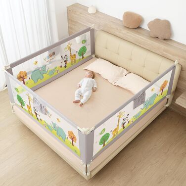 Бортики для ліжка дитячі 3 шт. (2x200 см + 1x180 см) складні, захист від випадання, малюнок 'Джунглі', для малюків та дітей