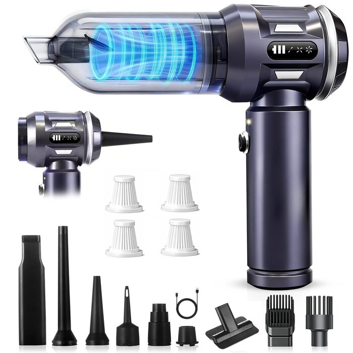 Акумуляторний ручний пилосос Citybee 4 в 1, бездротовий автомобільний та домашній пилосос 25000Па, безщіточний двигун, 3 режими потужності, для шерсті тварин, сірий