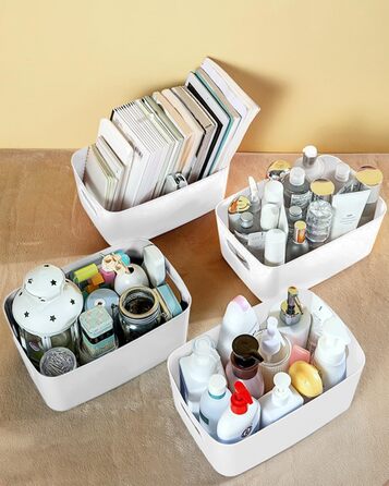 Ящик для зберігання, пластиковий, з ручкою, багатофункціональний, для кухні, офісу, шафи, ванної кімнати, іграшок (білий), 12 шт.