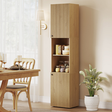 Висока шафа для ванної кімнати, 6 ящиків, 2 шафки, 2 відкриті полиці, відкриті відсіки, дерево, колір дуба