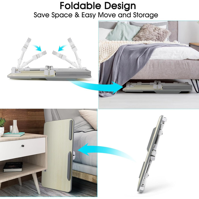 Столик для ноутбука в ліжко, регульований, з ящиком, 60x34 см, бежевий