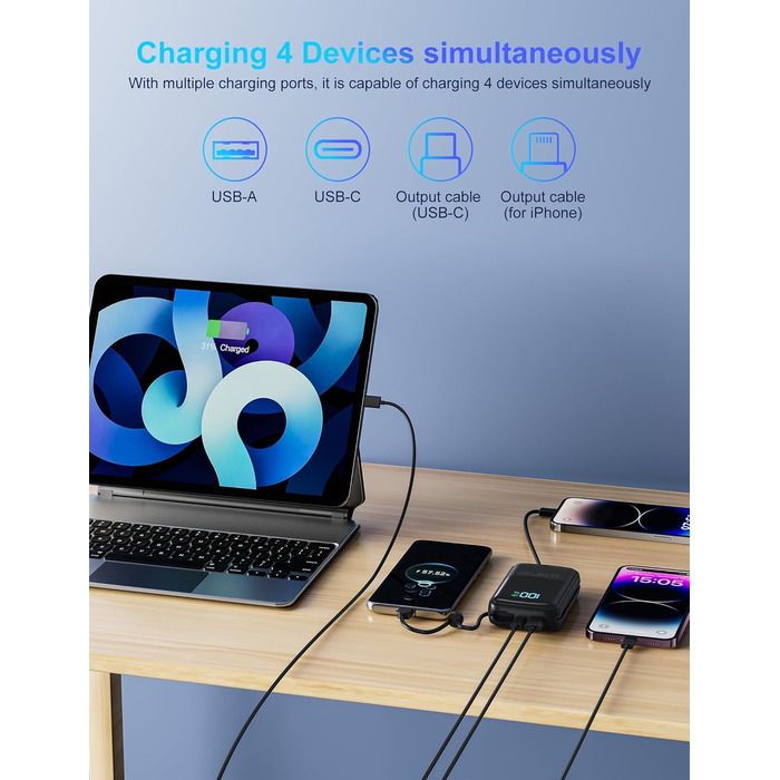 Швидка зарядка PD3.0 QC4.0, USB C, LED дисплей, портативний для телефону Huawei, 10000mAh