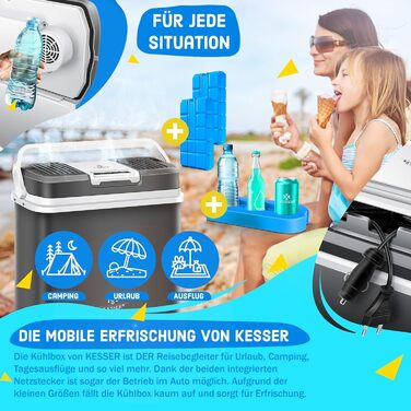 Автомобільний термобокс KESSER 24л: Електричний холодильник/грілка 12/230V для авто, човна, кемпінгу. Режими ECO та MAX, колір антрацит