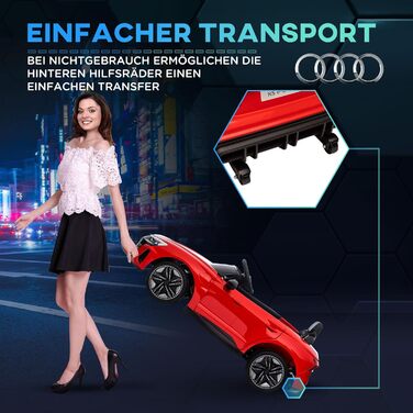 Дитячий електромобіль HOMCOM Audi RS e-tron GT з пультом, ременем безпеки, музикою, сигналом, фарами, до 5 км/год, для дітей 3-5 років, червоний