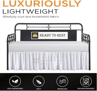 Спідниця-кушетка для двоспального ліжка, спідниця-кушетка для денного ліжка-кушетка з оборками, довжиною 45,7 см, бордового кольору, двоспальне ліжко з роздільними кутами, для денного ліжка, 3 бічні кришки Твін - 18 футів (Твін-16 футів, білий)