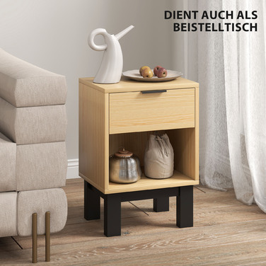 Приліжкова тумбочка з шухлядою та відкритою полицею, 35 x 26 x 50 см, дуб