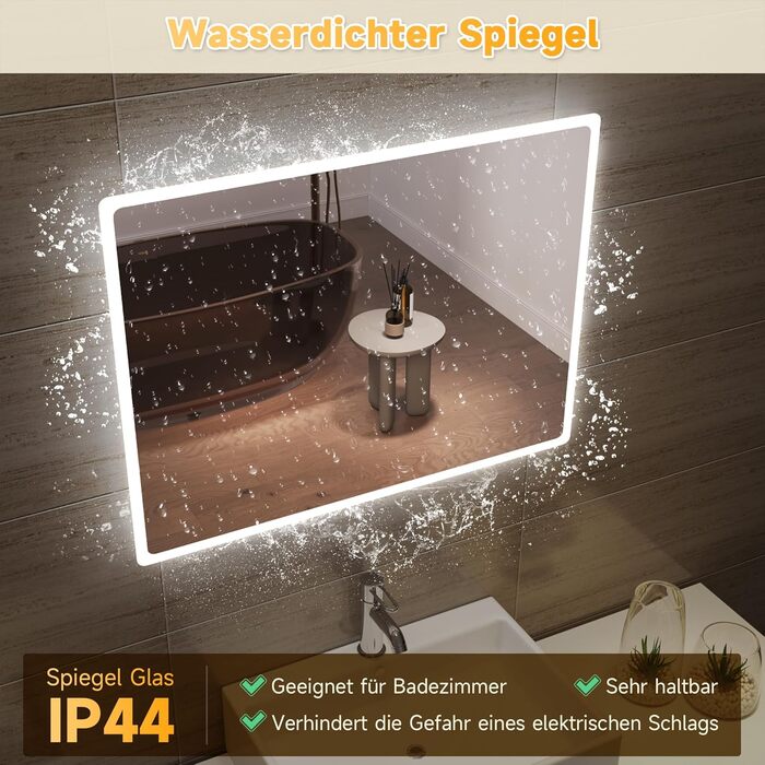 Дзеркало для ванної кімнати SONNI з підсвічуванням 80x60 см, IP44, холодне біле світло