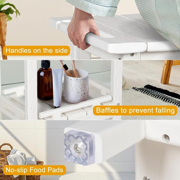 Двоярусний душовий стілець NALONE з HDPE, сучасний дизайн, антиковзні накладки, ергономічний та водонепроникний квадратний стілець для душу