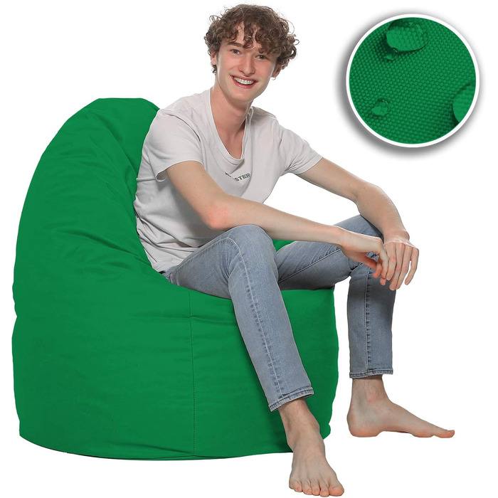 Подушка для підлоги Beanbag XXL для дорослих і дітей - підходить для ігор або відпочинку - в приміщенні та на вулиці, оскільки вона водонепроникна - з намистинами EPS, колір зелений, розмір XL