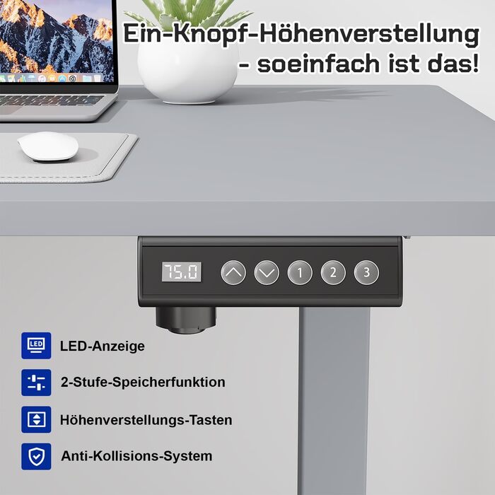 Столешниця JUMMICO для столу з регулюванням висоти, з потужними моторами, 3-ох пам'ять, для сидіння та стояння (білий), 100 x 160 см