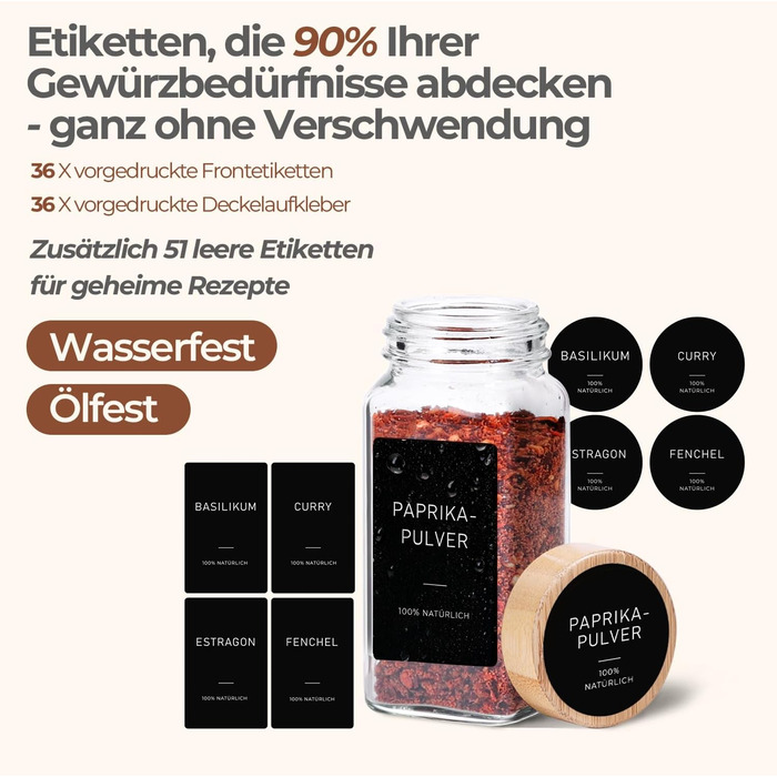 Набір баночок для спецій ComSaf 24 шт. по 120 мл з мітками, бамбуковими кришками та нержавіючим сталевим воронкою