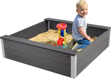 Пісочниця з WPC, стійка до погодних умов, для дитячих ігор у саду, 115 x 115 x 30 см, антрацит