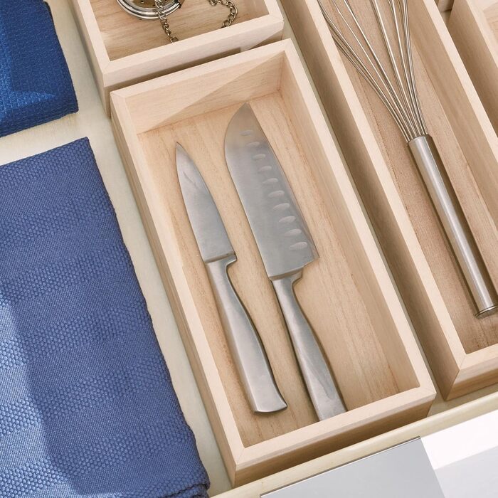 Органайзери для ящиків на кухню iDesign 2 шт. з регульованим розміром, з палісандрового дерева, для столових приборів та кухонного приладдя, бежевий (25.4x12.7x6.9 см)