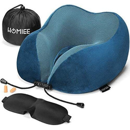 Подушка для подорожей HOMIEE, подушка для шиї з піни з ефектом пам'яті для літака, м'яка подушка для підтримки шиї зі знімним чохлом для подорожей, дихаюча і миється подушка для шиї з маскою для сну, затички для вух чорного кольору