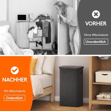 Кошик для білизни Lifewit 105L з кришкою, сірий, великий, складний, для спальні, ванної кімнати