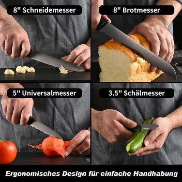 Набір кухонних ножів Katisun 16 шт. з підставкою, японська сталь, з заточувачем, дощечкою та ножицями. Кухонний набір для нарізання, шинкування та різання, стійкий до миття в посудомийній машині, титанове покриття